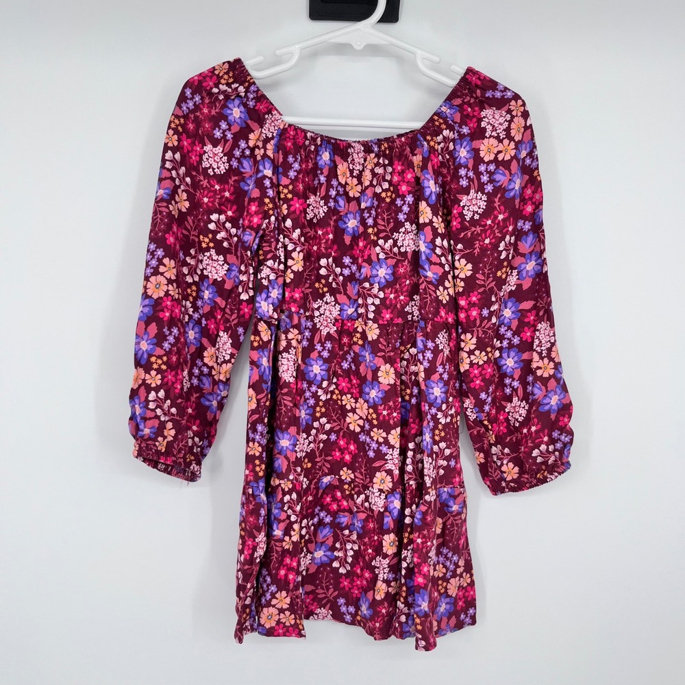 Long Sleeve Floral Dress Girls‎ 2T Magenta Berry Tiered Boho Cottagecore Spring